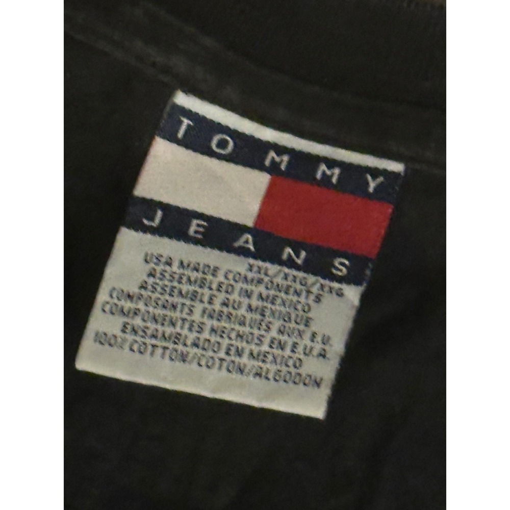 Vintage Tommy Jeans T-Shirt Mens XXL Black Star Side Graphic Flag Logo 90s Tee - Picture 2 of 3
